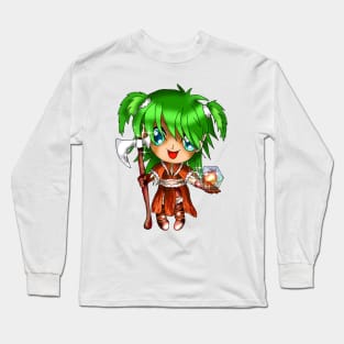 adorable chibi elf barbarian with a d20 Long Sleeve T-Shirt